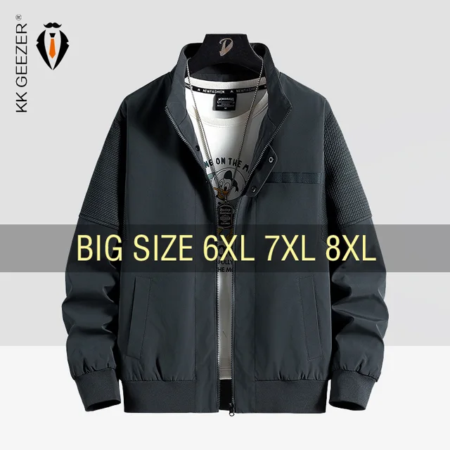 Men Jacket Coats Windbreaker Trench Oversize 6XL 7XL 8XL Plus Size Black Zipper Waterproof Motorcycle Casual Male Thin Softshell