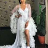 Ruffles Wedding Robe Pregnant Party Ruched Maternity Dresses Sheer Nightgown Long Jacket Evening Dress Customized 2