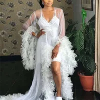Ruffles Wedding Robe Pregnant Party Ruched Maternity Dresses Sheer Nightgown Long Jacket Evening Dress Customized 2