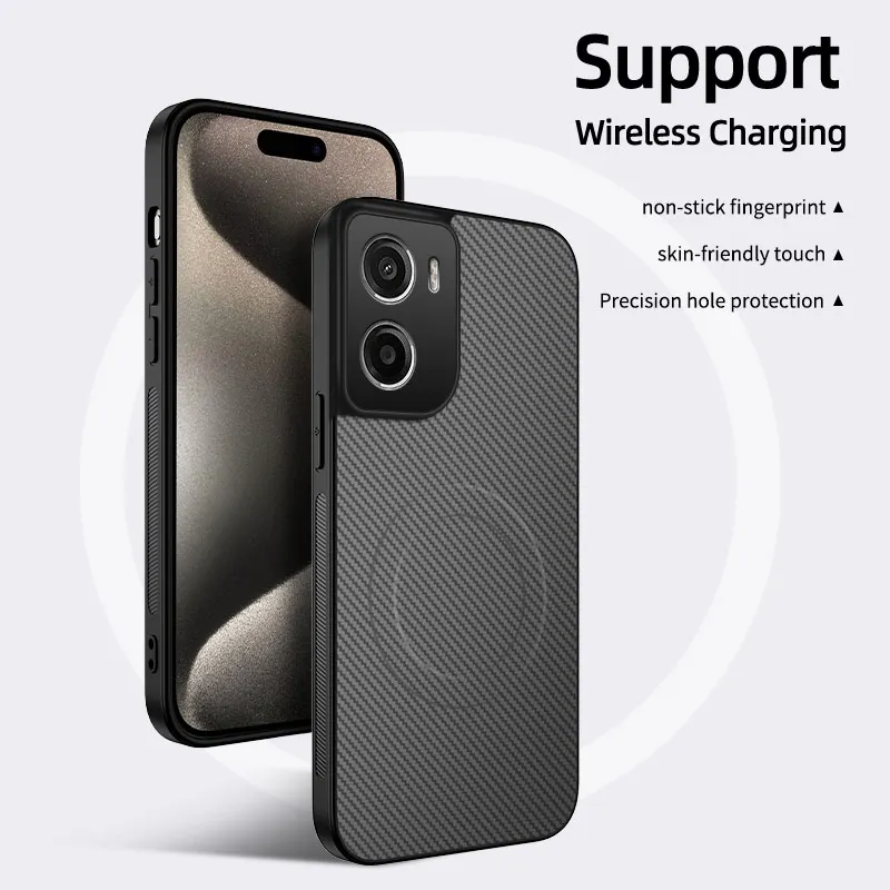 Carbon Fiber Texture Phone Case with MagSafe-Compatible Protective PC Back Cover