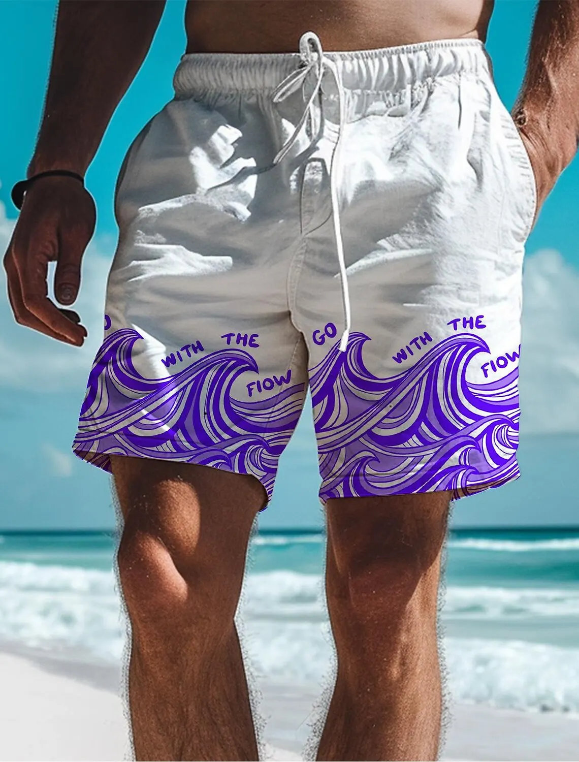 Waves Men's 3D Printed Board Shorts Swim Trunks Elastic Waist Drawstring Summer  New Hawaiian Beach Style Letter Design 5