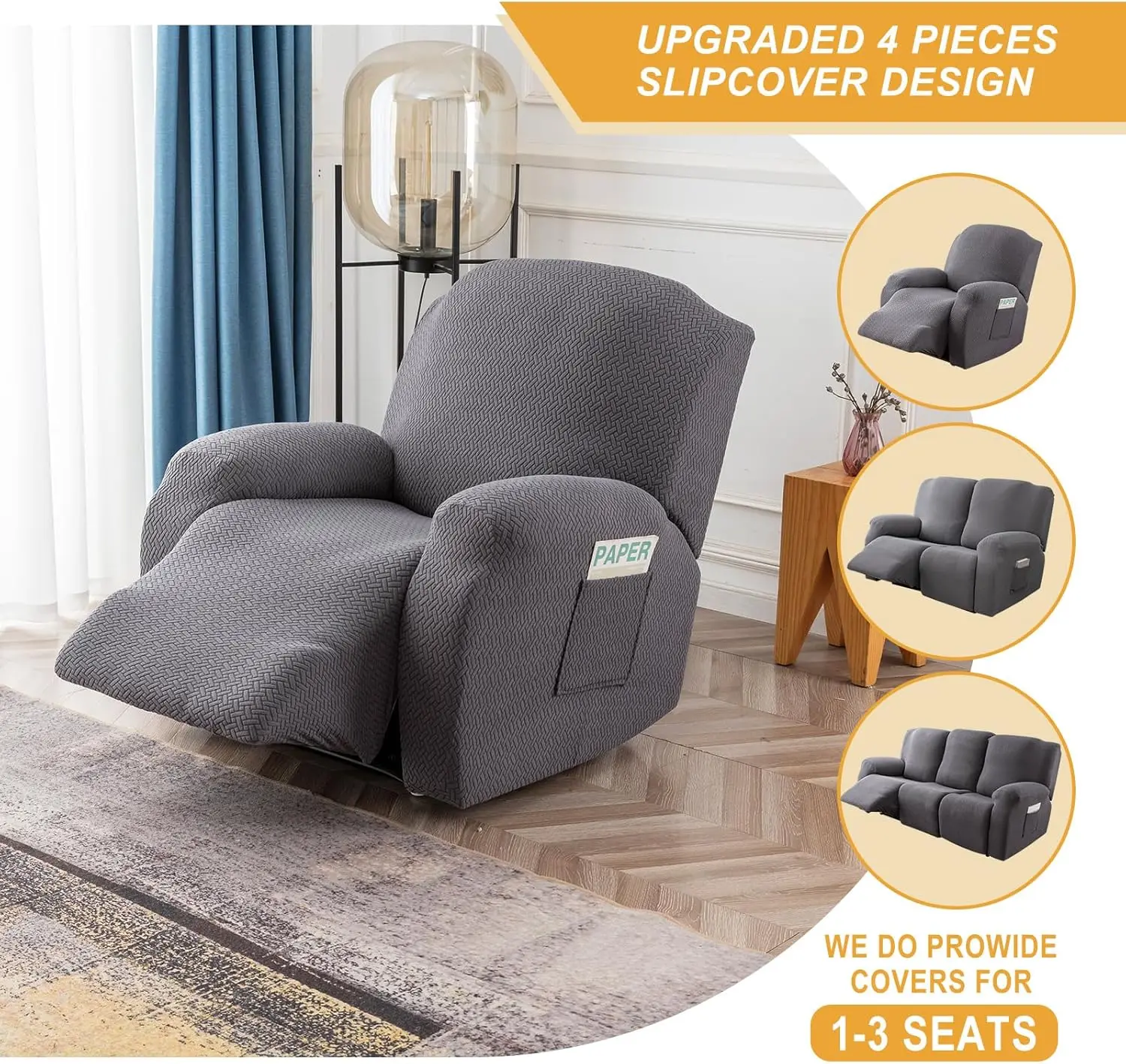 Elastic Recliner Chair Cover Jacquard Non-Slip Protector Washable Reclining Armchair