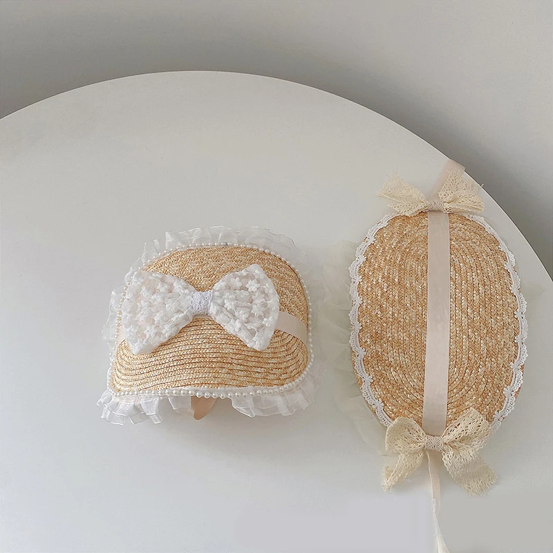 Children Girls Summer Straw Hat Kids Caps Toddler Funny Cute Princess Bow Lace Pink Sun Hat Baby Beach Stuff Accessories Item