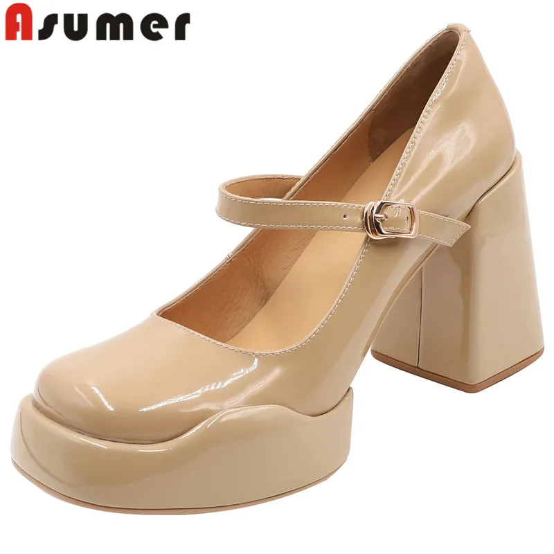 

ASUMER 2024 New Size 33-40 Ladies Mary Janes Single Shoes Buckle Sheepskin Shoes Woman Thick High Heels Platform Dress Pumps