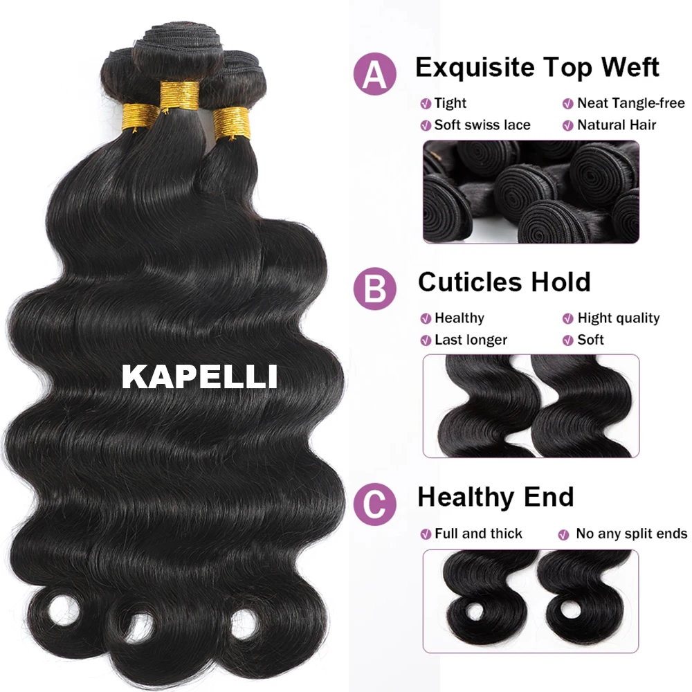Extensioni di Capelli Umani con Chiusura 4x4/5x5 HD Lace, Fasci di Capelli Neri Naturali con Frontale, 100% Capelli Veri, Spedizione Rapida - immagine 3