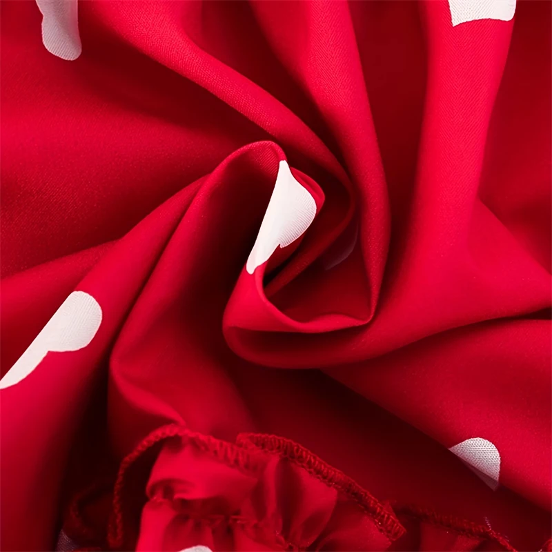 أزياء الأطفال الصيف الأحمر نفخة الأكمام اللباس طفلة منقطة القلب الملابس رائعتين الاطفال فساتين حفلة عيد ميلاد السنة الجديدة