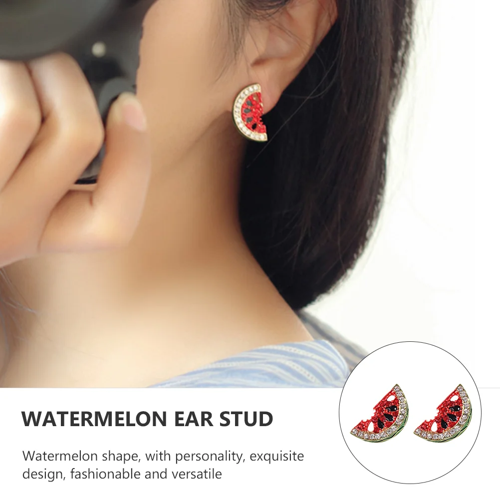 2 Pairs Earrings Girl Rhinestone Watermelon Lady Decor Jewelry Rhinestones 5