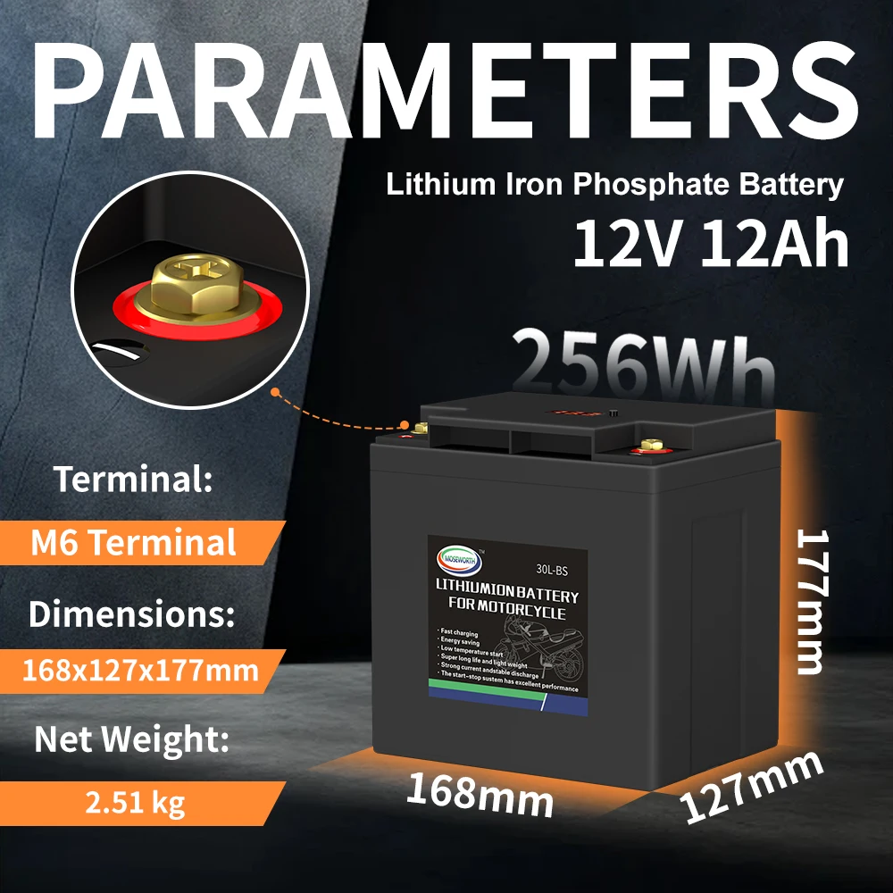 Motorcycle Battery Lithium Phosphate Battery 30L-BS 12V LiFePO4 For Electric Motorbike Harley Snowmobile Motorboat