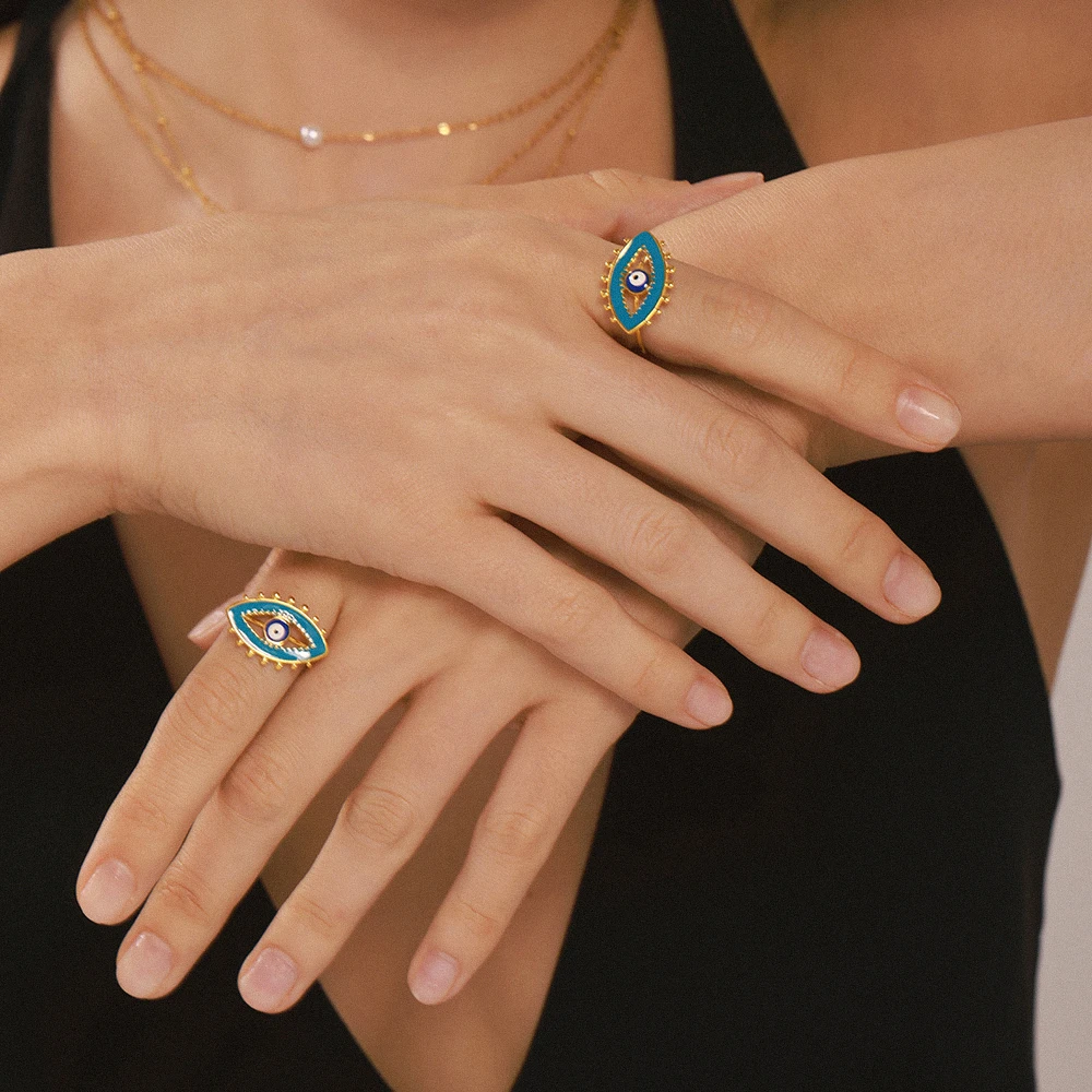 Mehrere Stile 316L Edelstahl vergoldet Ring für Frauen Mode Teufelsauge Blume Herz Ring Mädchen Schmuck Geschenk – Detail 15