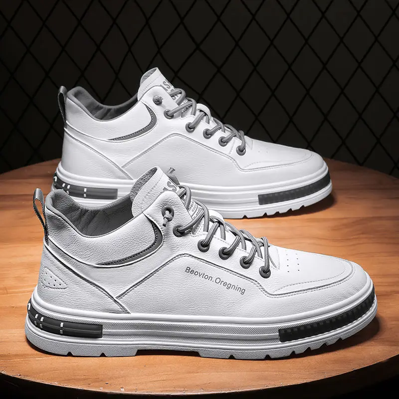 

Men Casual Shoes 2023 Pu Leather Anti Slip Male Sneakers Outdoor Sports Walking Loafers Working Breathable Solid Color Sneakers
