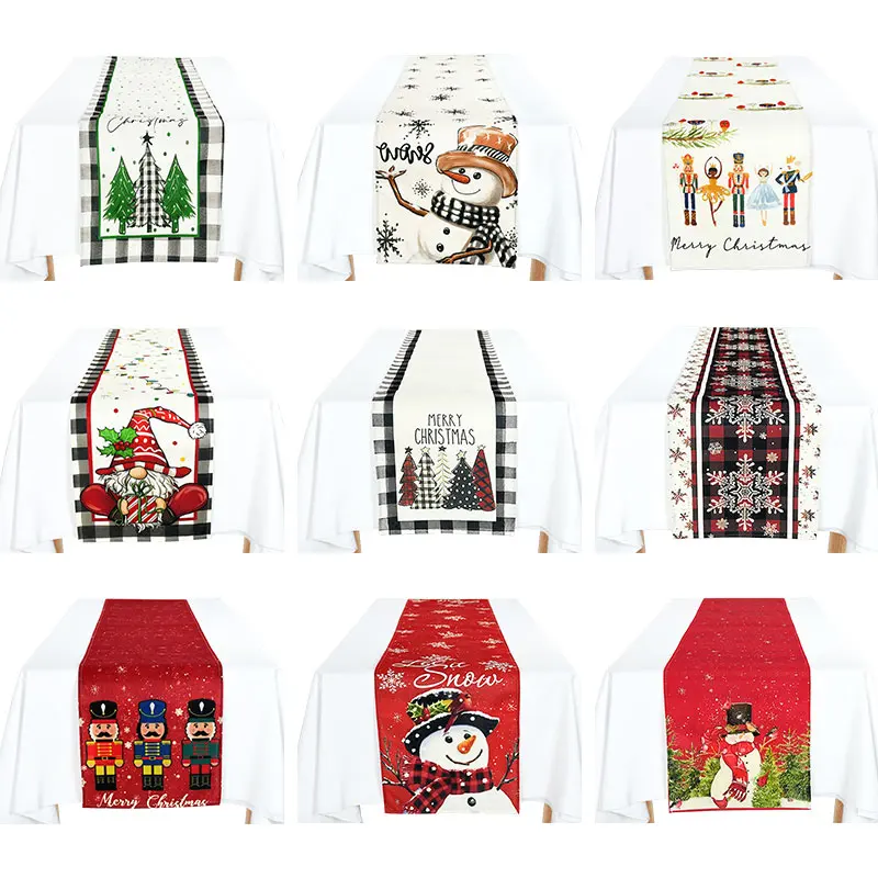 

Christmas Table Runner Linen Table Flag Cover Snowman Xmas Tree Home Dining Tablecloth Navidad Noel Gift Decorations 2024