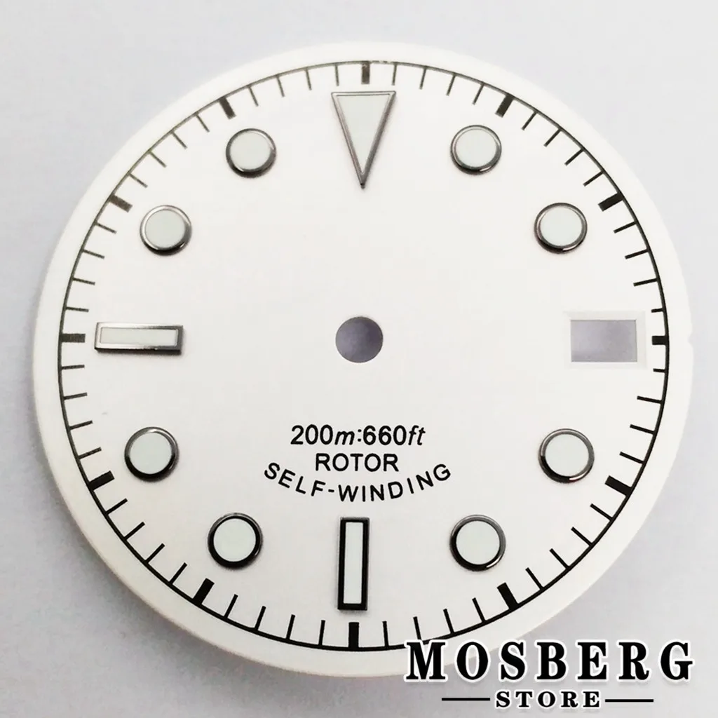 Sterile Luminous Black and Green Watch Dial with Date Window and Hands - 28.5mm