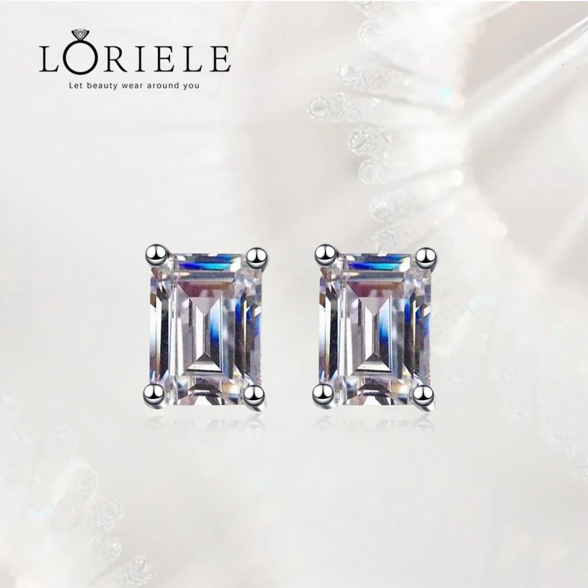 

LORIELE Emerald Cut Moissanite Earrings for Women Girls Brilliant VVS1 Diamond Earrings S925 Silver Moissanite Stud Earrings