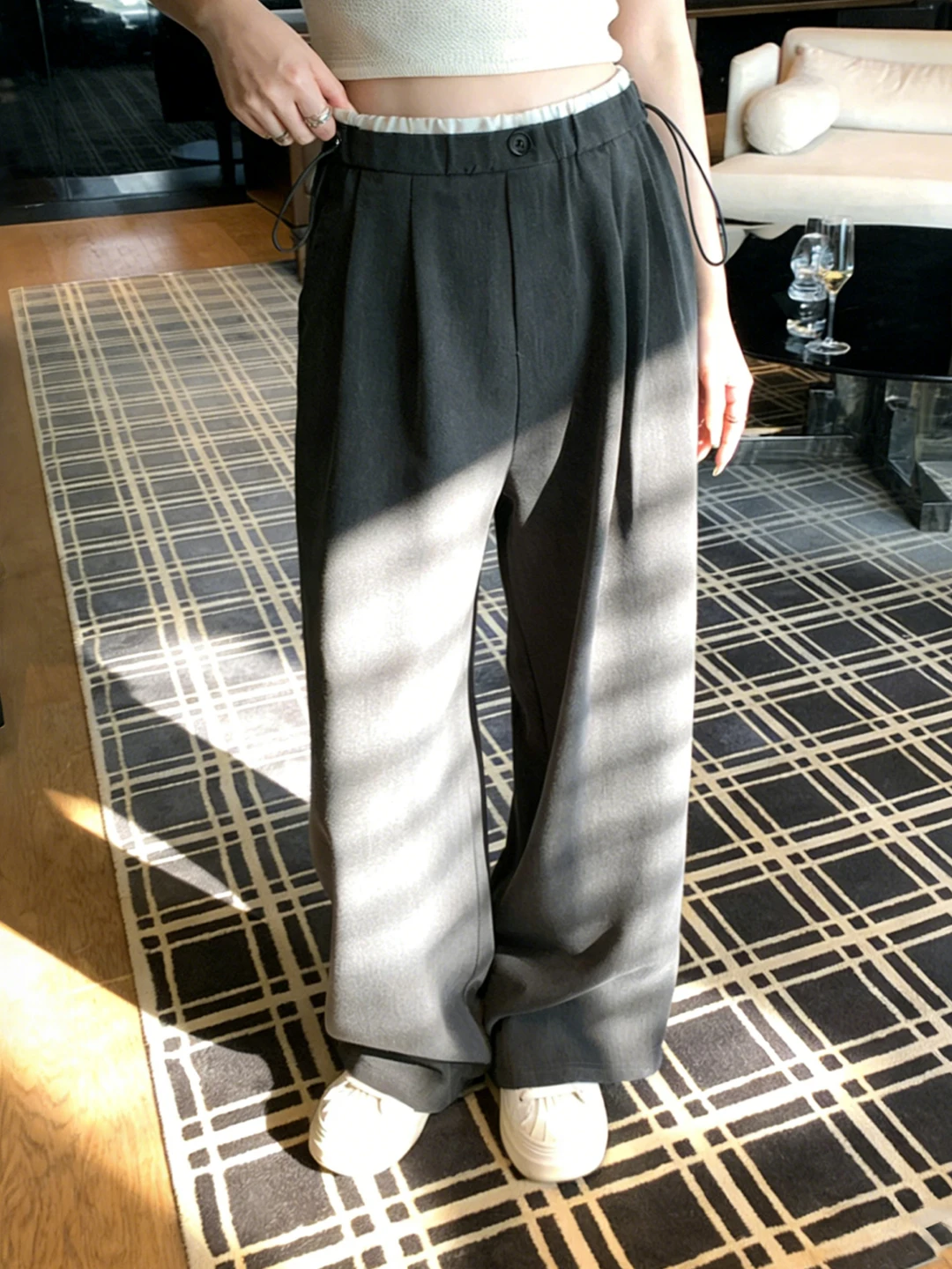 편안한 루즈핏 임산부 바지 봄 여름 얇은 와이드 레그 롱 팬츠 캐주얼 스트레이트 컷 나일론 소재 임산부에게 적합