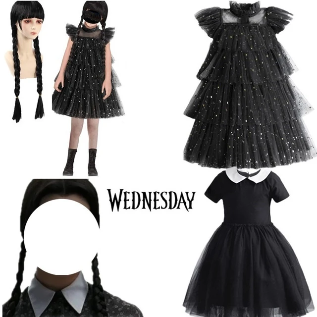 cosplay quartas-feiras filme, fantasias quarta-feira Addams vestido meninas  para crianças 4 a 12 anos, fantasia festa Halloween com cinto