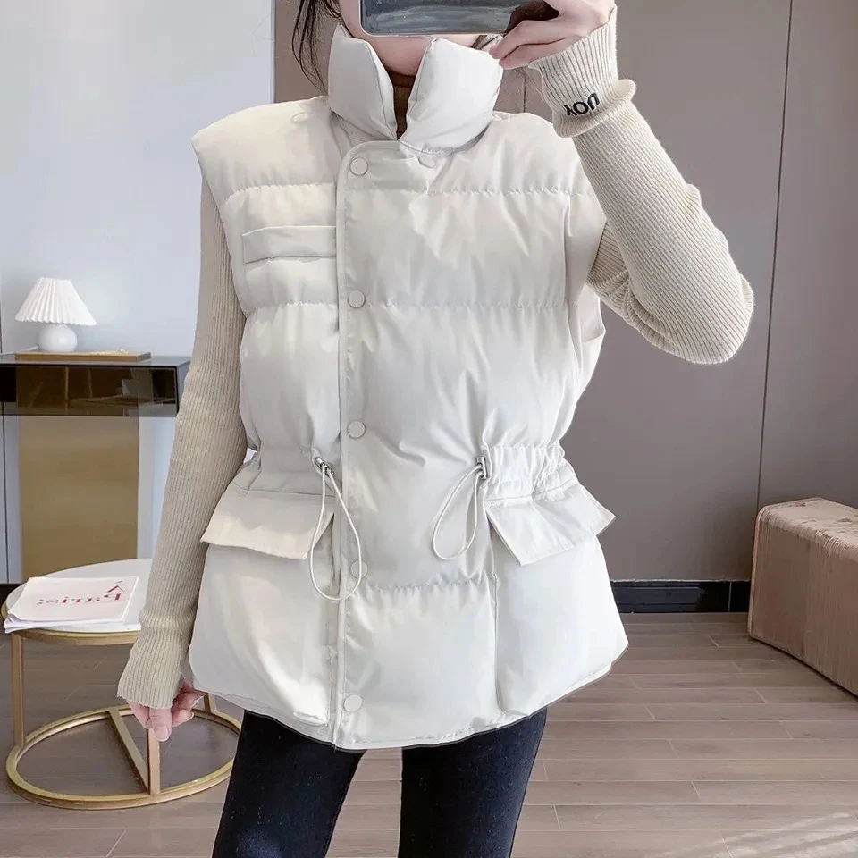 2023 New Fashion Winter Down Vest Women Autumn Short Waistcoat Thick Warm Puffer Coat Warm Sleeveless Vest Jacket - 2