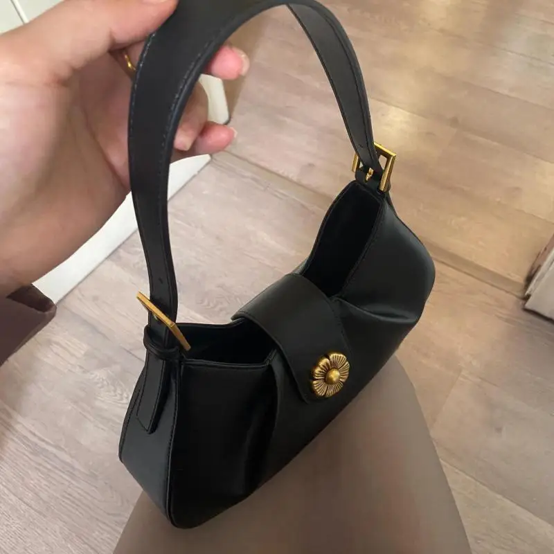 Retro Floral Handbag Women Leather Wrinkled Crescent Underarm Bag Ladies Fashion Minimalist Commute Versatile shoulder Bags 2025