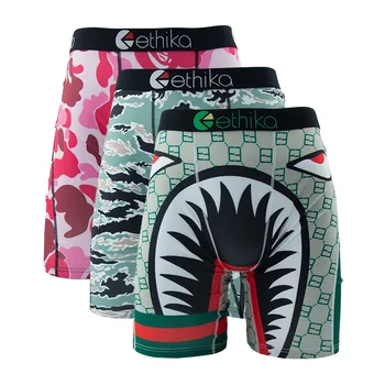 3 pezzi ETHIKA moda uomo sexy intimo boxer squalo stampa uomo mutande sportive mutandine biancheria boxer slip tronchi taglie forti 1