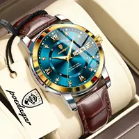 POEDAGAR Business Original Male Wristwatch Waterproof Luminous Leather Men's Watch Date Week Luxury Quartz Watches For Men Reloj