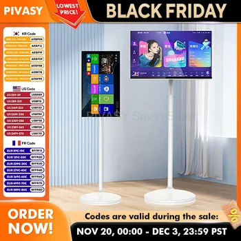 Touch Screen 32 Inch Android Smart TV Stand 10000mAH High-Battery 8+128G 4K UHD Device Rotatable Movable Monitor for Gym Live