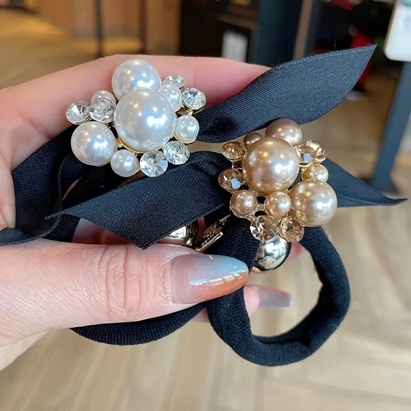 2 pinces à cheveux élastiques de style perle à haute élasticité, à la mode et polyvalentes, adaptées à tous les types de personnes.