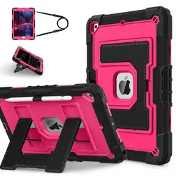 Durable Dual - Layer Silicone and PC Protective Case - iPad 7th 8th 9th Gen (Black and rose red)