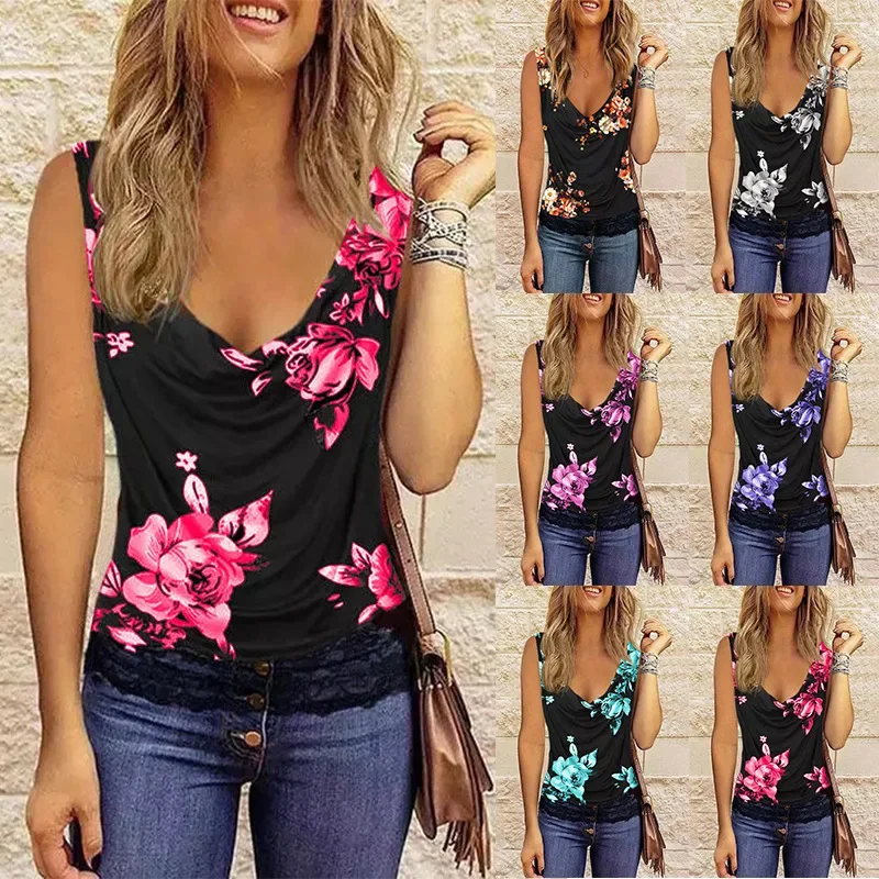 

Spring and Summer Women's Printed Pile Collar Fashion Lace Vest