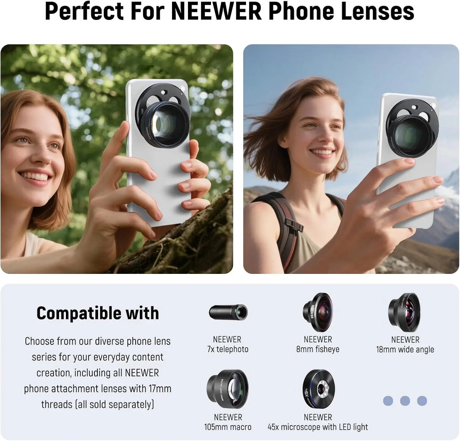 Lens Backplate, Aluminum Alloy 17mm Thread Phone Lens Adapter Holder for Main &