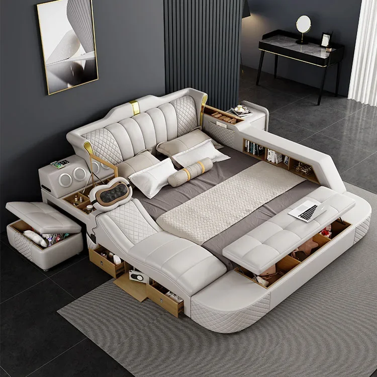 

Light luxury leather bed, multi-functional massage tatami mat storage, leather art bed, bedroom, large foreign trade bed