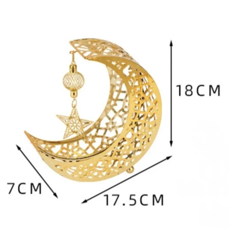 Ramadan Moon Star Hollow Golden Iron Tray Snack Comfit Fruit Storage Living Room Kitchen Festival Party Wedding Table Decoration 2