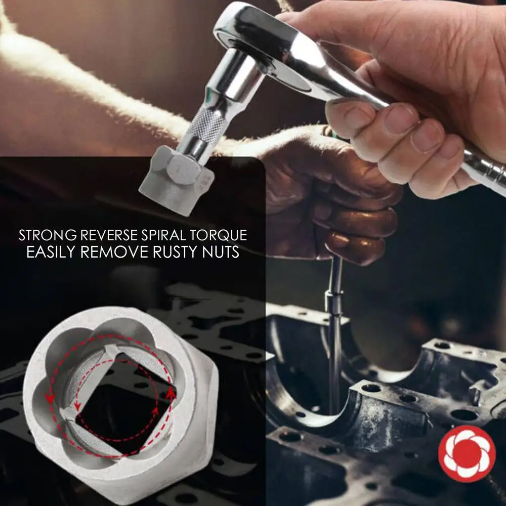 Description Picture 3 of itemBolt Remover And Extractor Alloy Steel Bolt Nut Remover Set Stripped Lug Nut Remover Bolts Extractor Tool Set Stripped Bolt