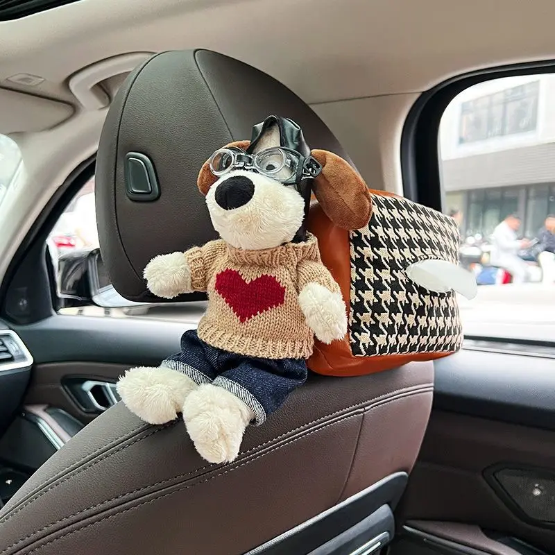 2023 New Cartoon Dog Tissue Box Doll Car Seat Cute Multi-function Hanging  Tissue Box Car Decoration Car Ornaments Car Accessoire