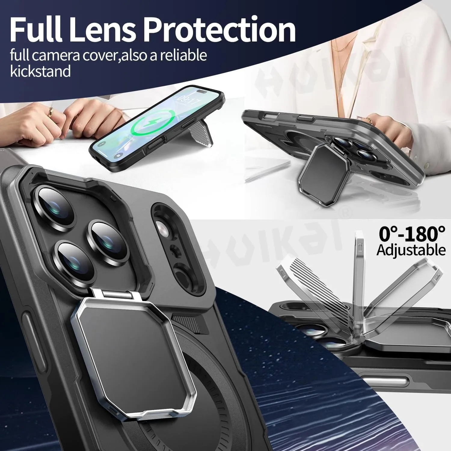 MagSafe Magnetic Protective Case with Lens Kickstand & Impact Resistance
