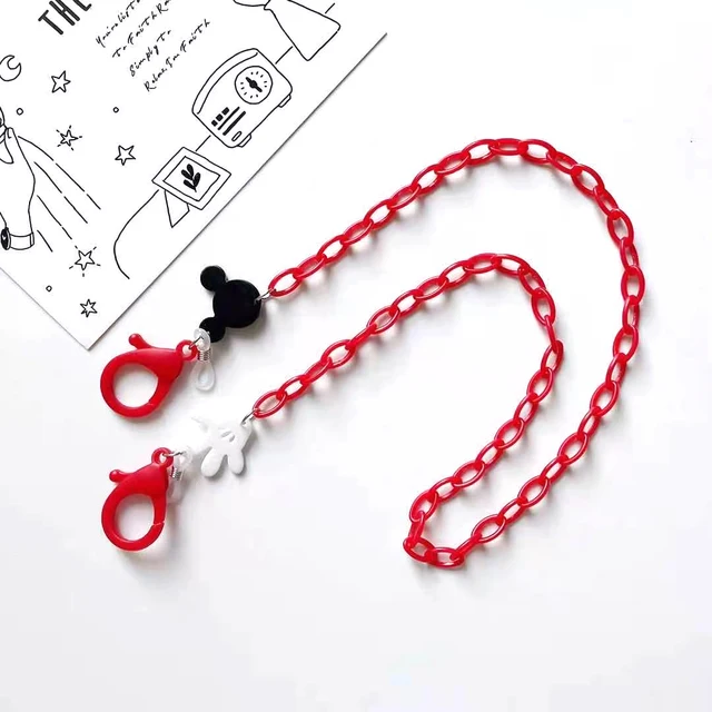 Face Mask Chain For Children Funny Cotton Glasses Lanyard Necklace Hangs Mouse Eyewear Chain Sunglasses Cord Jewelry Accessories Red Chain