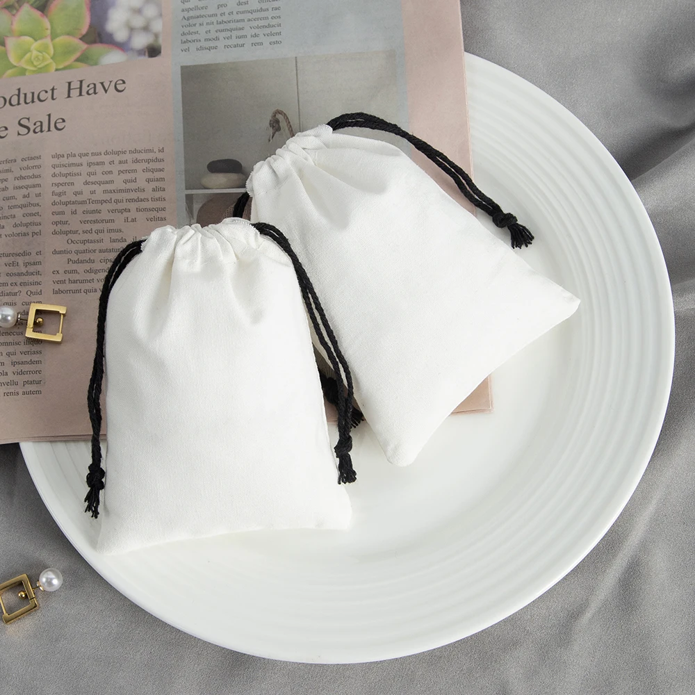 ECO Friendly Natural Cotton Drawstring Bag Jewelry Earrings Packaging Organizer Pouches 15x20cm String Cloth Dust Pouch