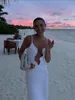 2024 Elegant Cut Out White Long Dress For Women Fashion Patchwork Pleated Backless Sling Dresses Lady New Holiday Beach Robes 4
