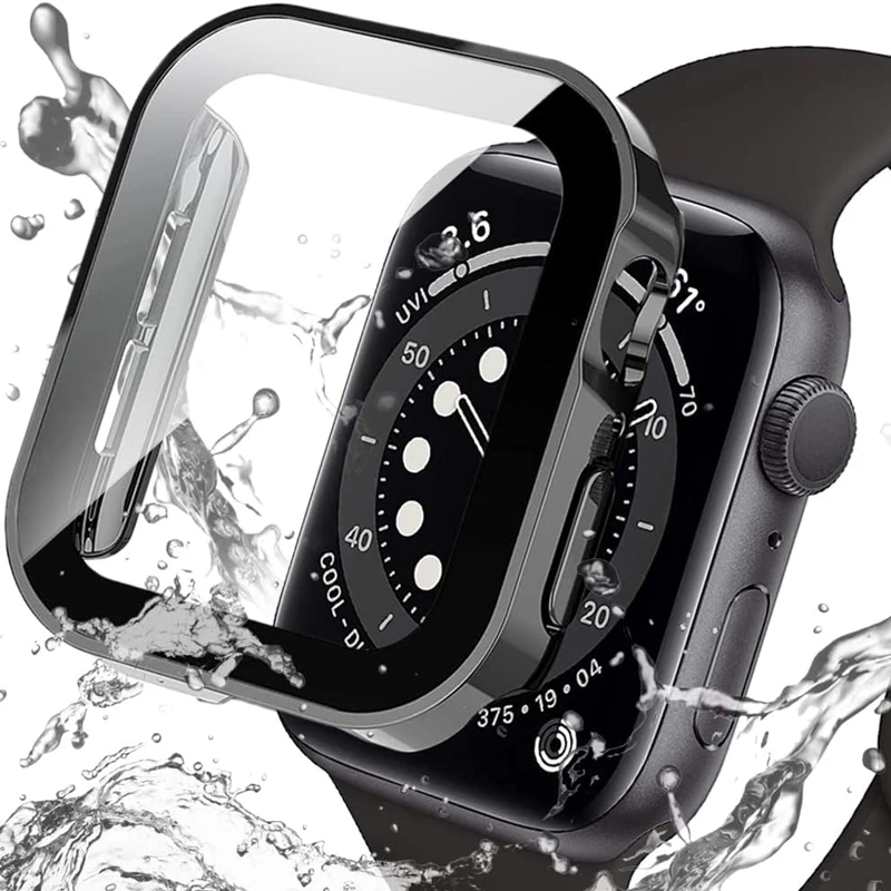 Premium Glass Screen Protector and Protective Case for Apple Watch - Straight Edge Design