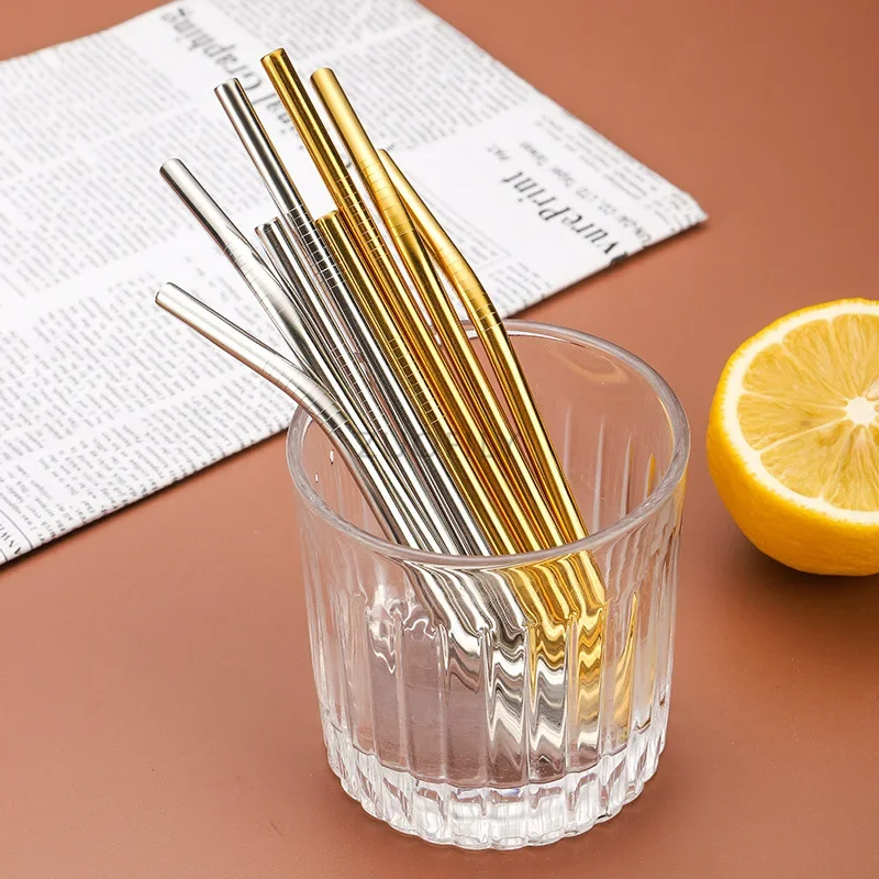 Reusable Stainless Steel Straw Cocktail Drinking Straw with Cleaning Brush 12.5-16cm drinking straws metal straw set