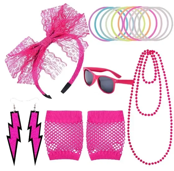 Jokureao 80er Jahre Outfit Damen - 16-teiliges Neon Kostüm Set Mit Tutu