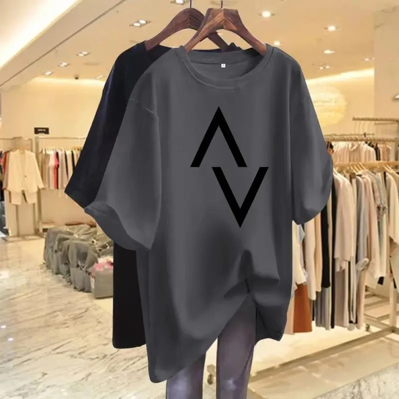 Women's Clothing Short Sleeved Cotton Casual Loose T-shirt Fashion Printed Y2k 4XL Basic Pullover Summer O-neck Top T-shirt Cotton T Shirt T Shirt