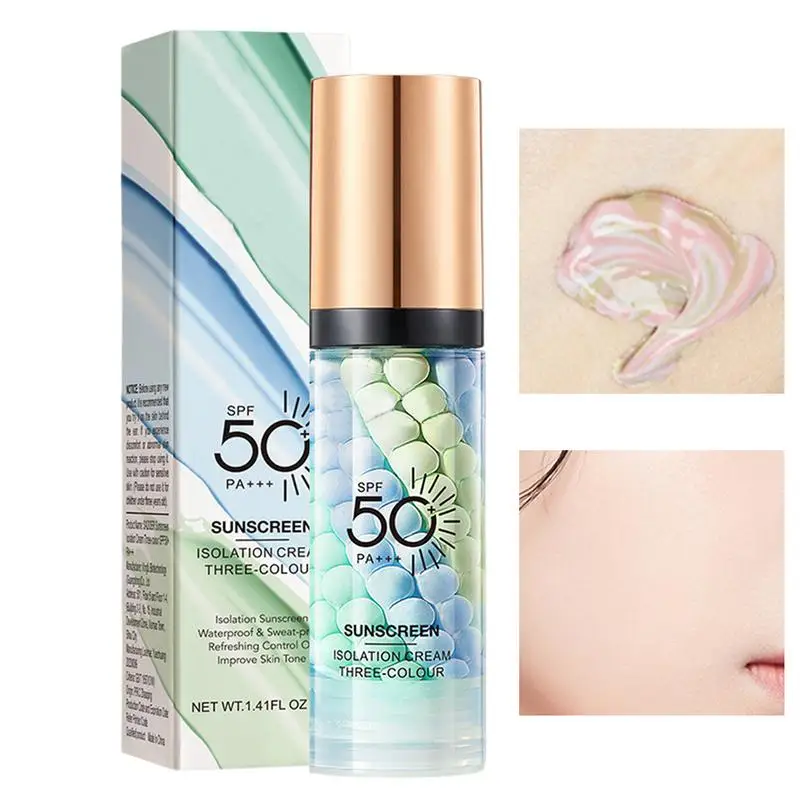 3color Sunscreen Isolation Cream Anti-UV Moisturizing Makeup Primer Face Contour Concealer Base Cream Brighten Even Skin Color 2