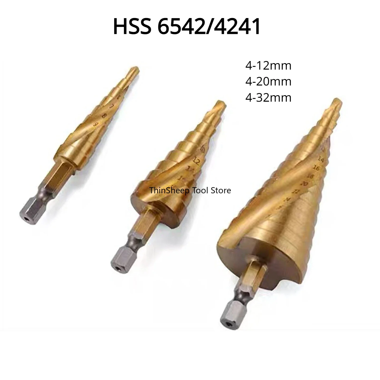 HSS Titanium Coated Step Drill Bit Spiral Flute Hexagonal shank 6542 4241 Hole Cutter Cone Drilling Wood Metal Power Tool Sale british hexagonal handle step drill hss reaming hole opening electric drill reaming tool set straight groove titanium plated