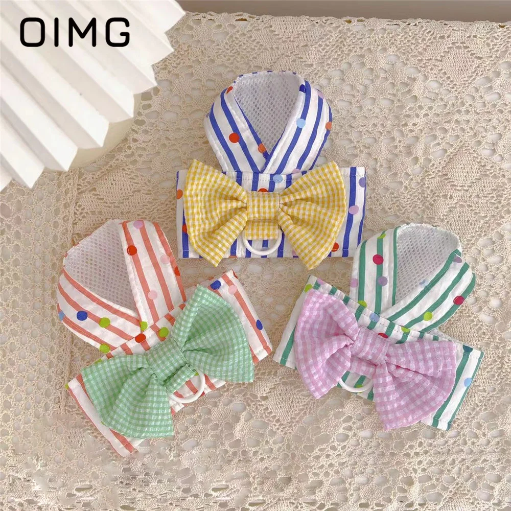 

OIMG Striped Polka Dot Small Medium Dog Out Vest Walk Dog Rope Spring Summer Pet Clothes Teddy Half Chest Back Traction Clothing