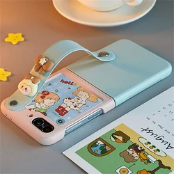 Korean Cute Cartoon Girl Colorful Leather Wristband Case with Strap Holder for Galaxy Z Flip 4 (Wristband)