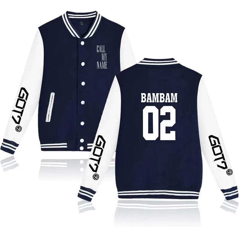 Got7 kpop bambam baseball jacket jacket fashion hip hop men's women hoodie long sleeve pocket button hoodies jackets tops