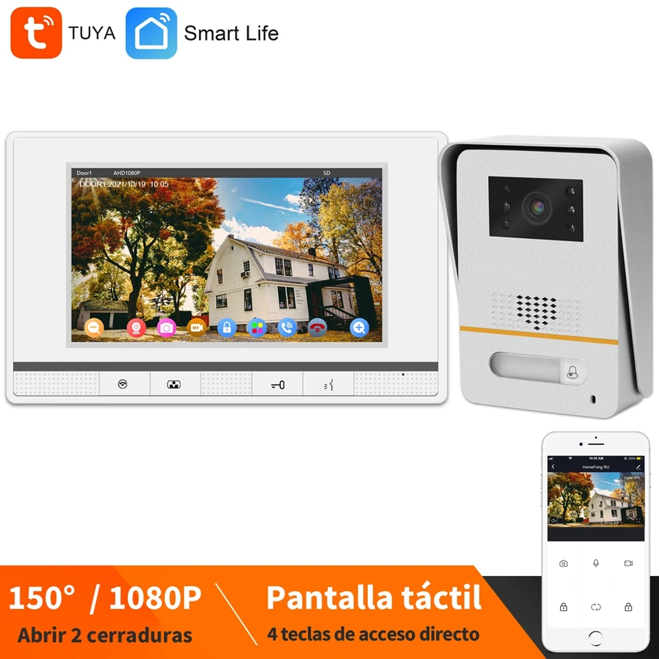 HomeFong videoportero wifi con apertura puerta,video portero con camara wifi,telefonillo  portero automático,panel de llamadas de aleación de calle 1080P,visión  nocturna clara,grabación de video, conversación,2 cerradur - AliExpress