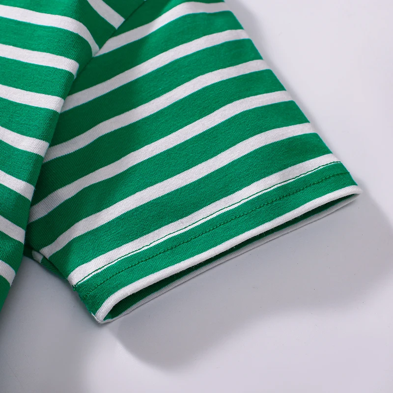 2025 Summer Children's Clothing Baby Girls Embroidered Cartoon Casual Animals Dresses Green Striped Dresses Kids Clothes