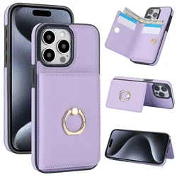 Leather RFID Card Holder Wallet with Ring Stand and Pocket Cover - iPhone 13 Pro Max (PURPLE)