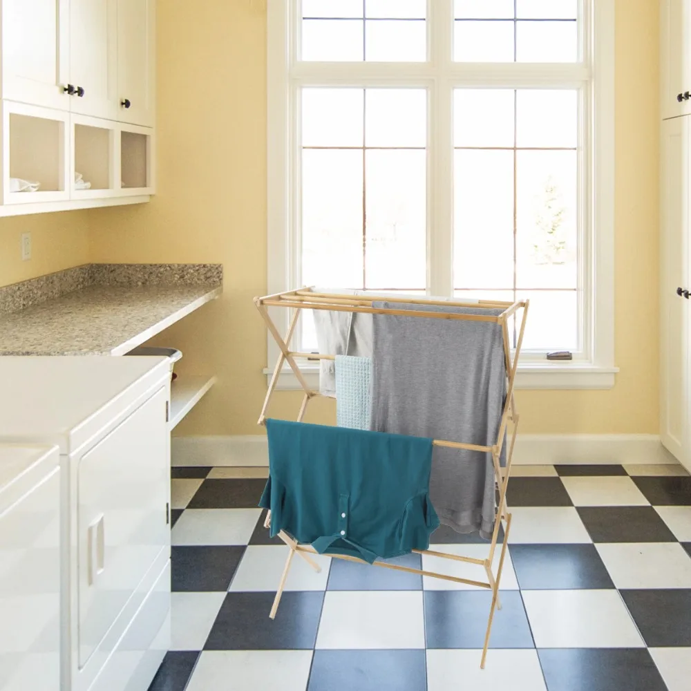 

Новинка 2023, Портативная сушилка для одежды из бамбука, складная и компактная для использования внутри и снаружи помещений