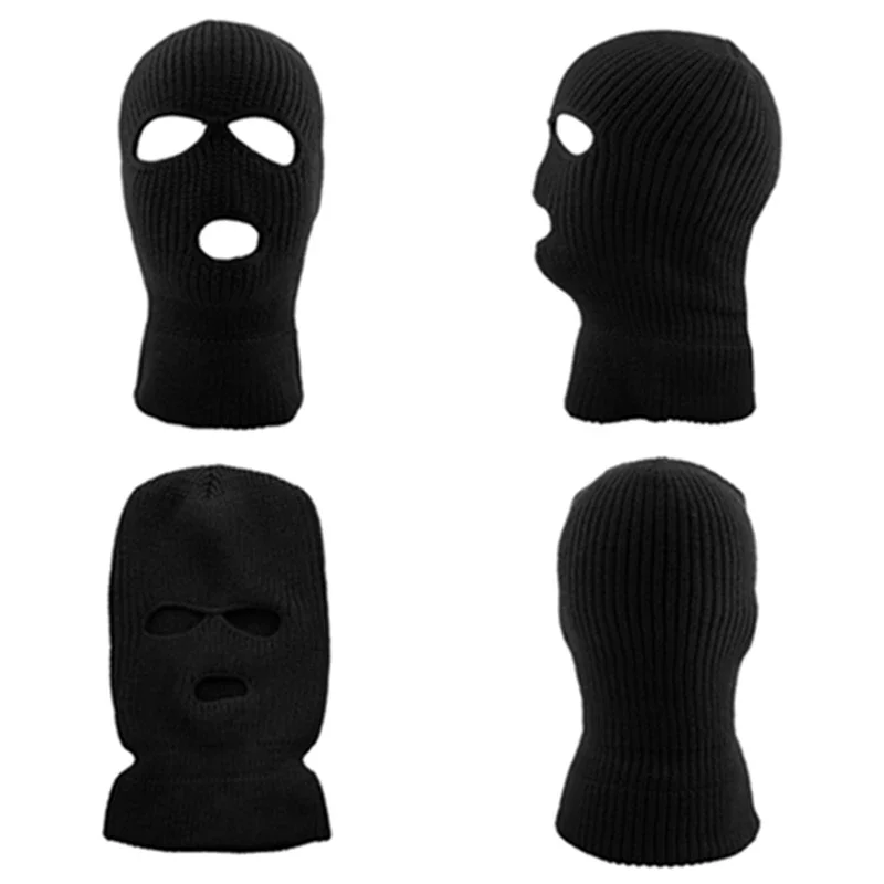 Hot Sale Unisex Balaclava Full Cover Style Ski Mask Hat 3 Holes Winter Hat Tactical Windproof Ribbed Knit Beanie Winter Warm Cap